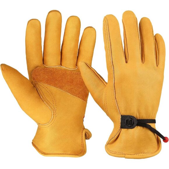 Women's Yellow Cowhide Garden Leather Gloves for Construction Utility Chainsaw - Picture 1 of 8